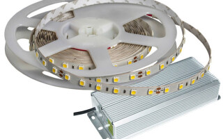 LED juostų prijungimo prie 220 V elektros tinklo schemos ir juostų sujungimo tarpusavyje būdai